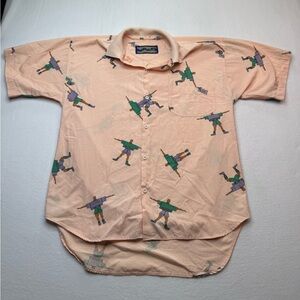 Vintage Koman 80s men’s button down shirt size Medium hip hop basketball art